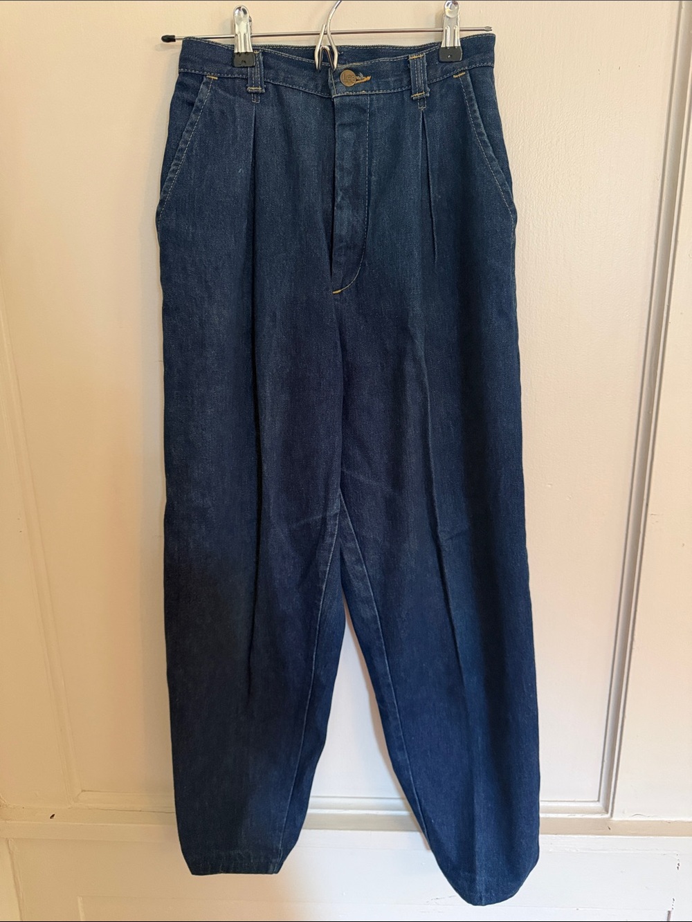 Vtg 80s Lee Pleated Denim Trousers High Waisted Mom Jeans Made in USA Dark Wash